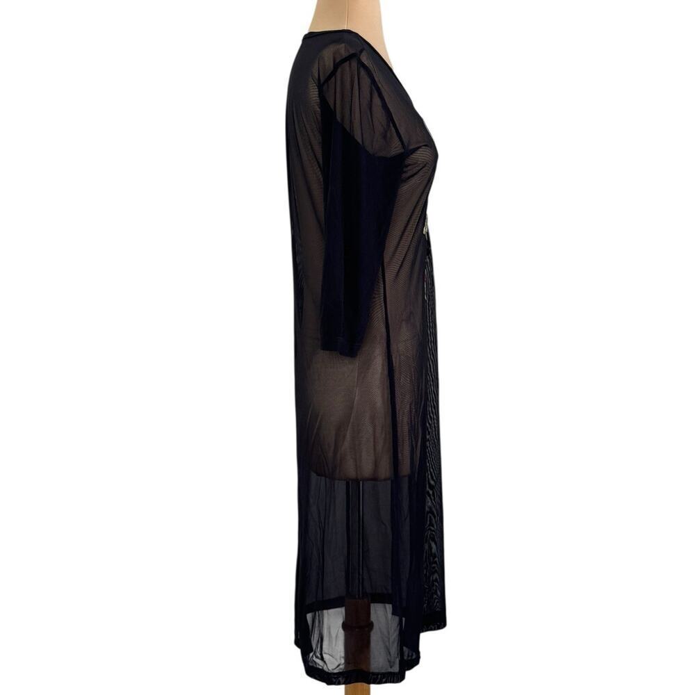 HEART MOON STAR Sheer Mesh Floral Embroidered Beach Coverup Dress 3/4 Sleeve S - Picture 6 of 9